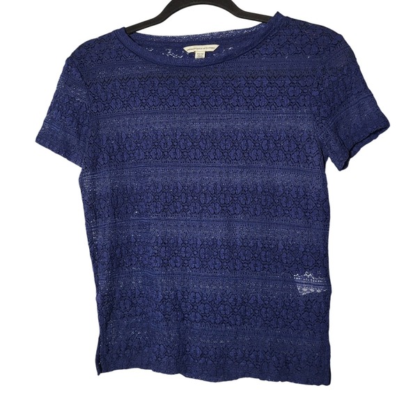 American Eagle Outfitters Tops - American Eagle Outfitters Womens Navy Blue Floral Lace Short Sleeve Top Size XS